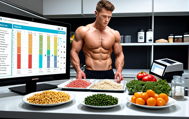 **Prompt 1 (Precision Nutrition Design):**
A professional athlete standing in a modern, clean kitchen or sports science lab, surrounded by meticulously prepared, portioned meals and nutritional charts. Elements like precise weighing scales, food labels showing macro/micronutrient breakdowns, and a sleek tablet displaying complex dietary plans are visible. The overall mood should be scientific, detailed, and professional, emphasizing nutrition as a sophisticated science for peak performance and body composition.