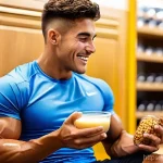 Home 18 운동선수의 영양 요구에 맞춘 간식 아이디어 - **Prompt 1: Post-Workout Recovery Snack**
"A fit male athlete in his mid-20s, with a healthy, sl...