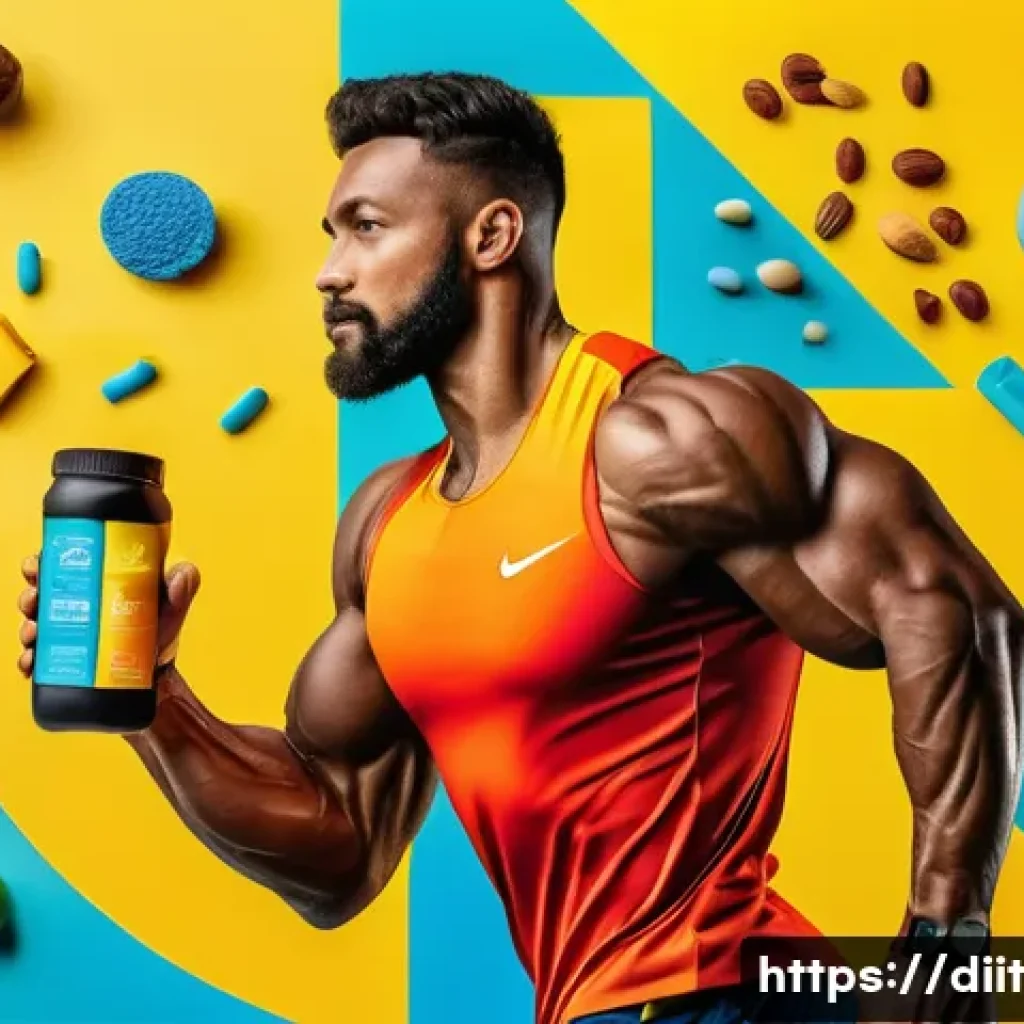 운동선수의 영양 요구와 건강한 체중 - A dynamic sports nutrition infographic showing a male athlete in mid-run surrounded by vibrant icons...