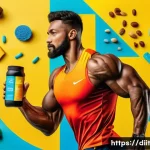 Home 15 운동선수의 영양 요구와 건강한 체중 - A dynamic sports nutrition infographic showing a male athlete in mid-run surrounded by vibrant icons...