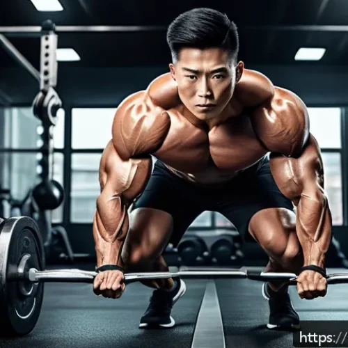 Home 16 운동선수의 식사에서 중요한 미세영양소 - A dynamic and vibrant scene of a male athlete performing strength training in a modern gym setting, ...